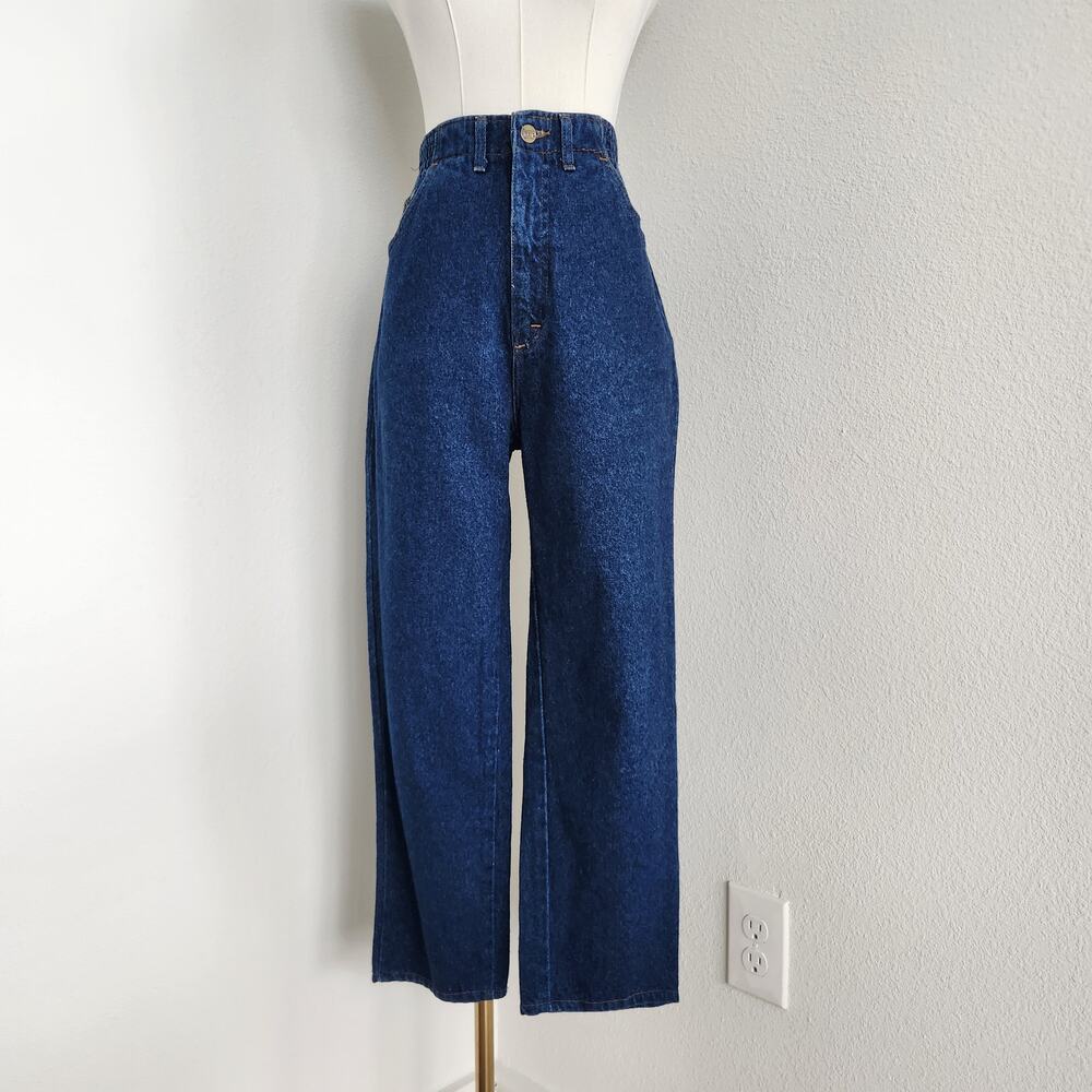 Vintage 90s Lee Dark Wash High Rise Tapered Cropped Mom Jeans Elastic Waist 6